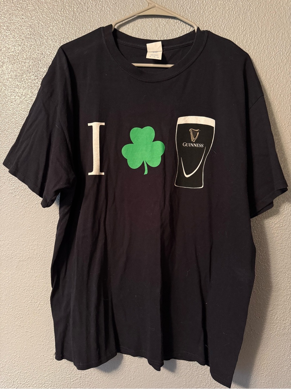 Guinness Black Tee with White I, Green Shamrock & Pint Graphic